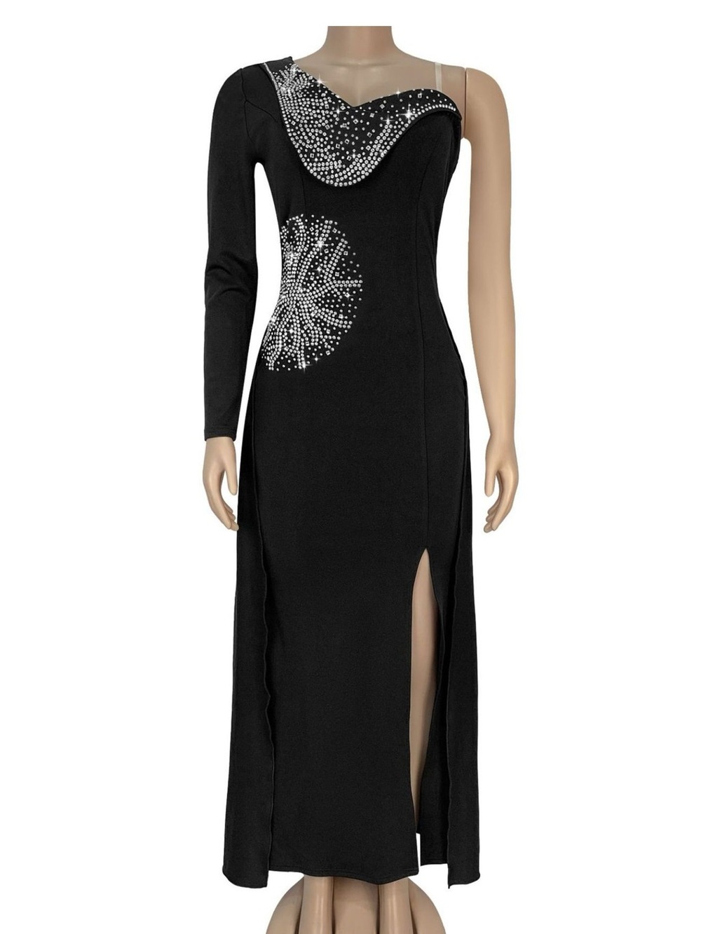 Slit Rhinestone One Shoulder Maxi Dress - Picture 4 of 7